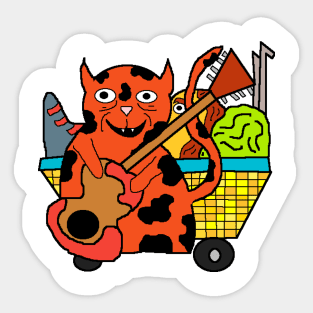 cat playing guitar with baby Sticker